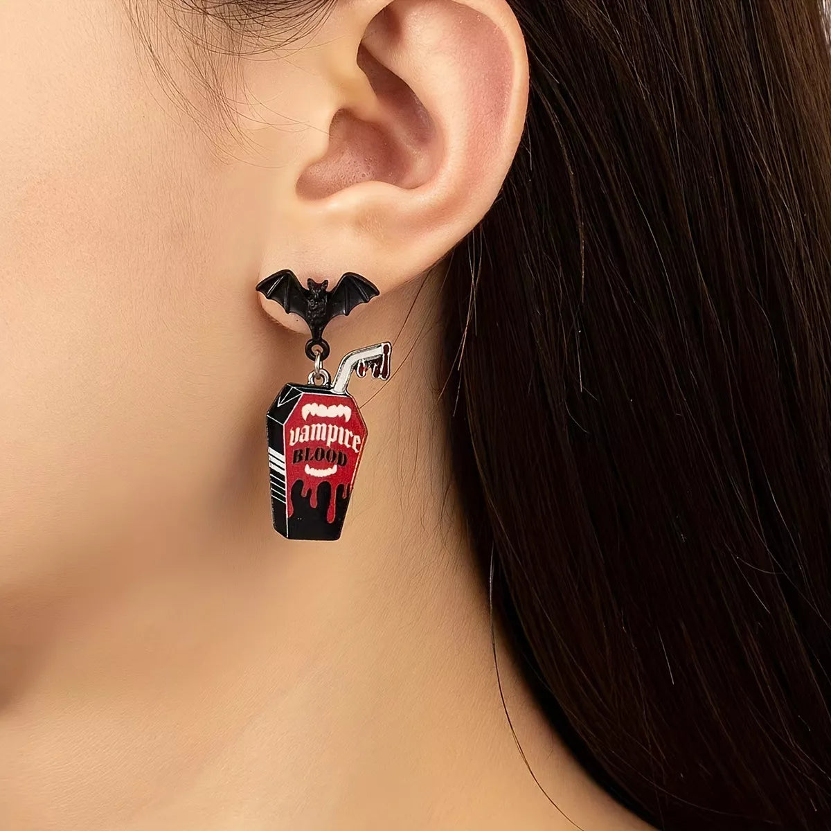 Halloween Gothic Vampire Coffin Bat Wing Drop Earrings 