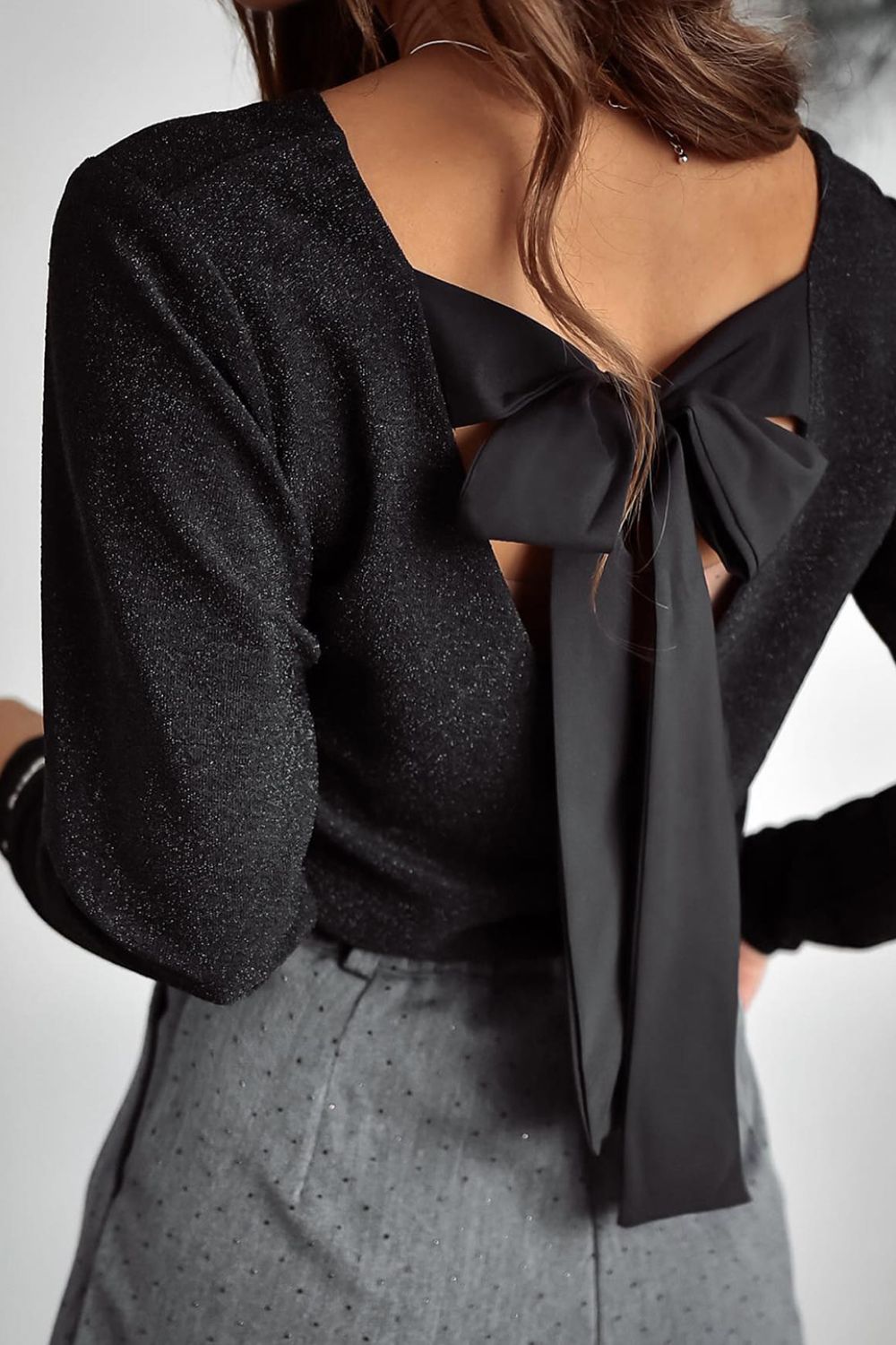 Bowknot V-Neck Long Sleeve Blouse 