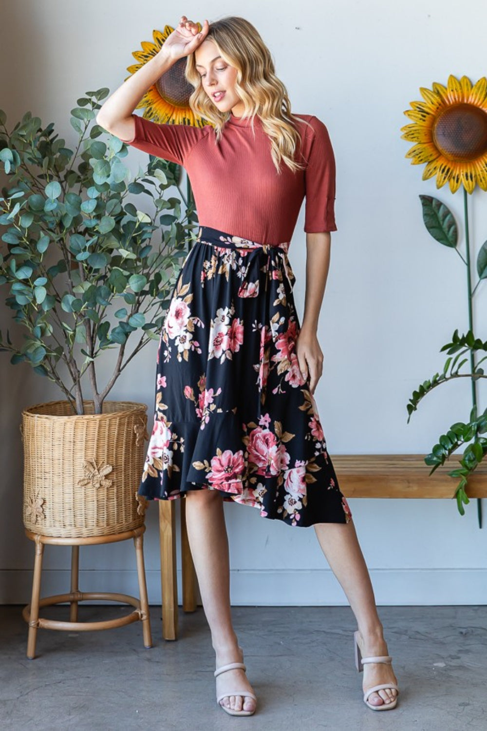 Reborn J Floral Wrap Ruffle Hem Skirt 