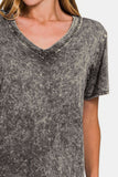 Zenana Full Size Washed Short Sleeve V-Neck T-Shirt 