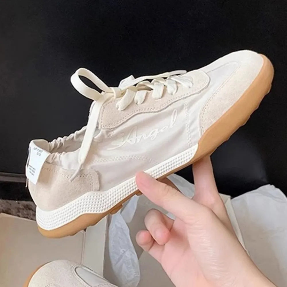 Lace Up Contrast Round Toe Flats Sneakers 