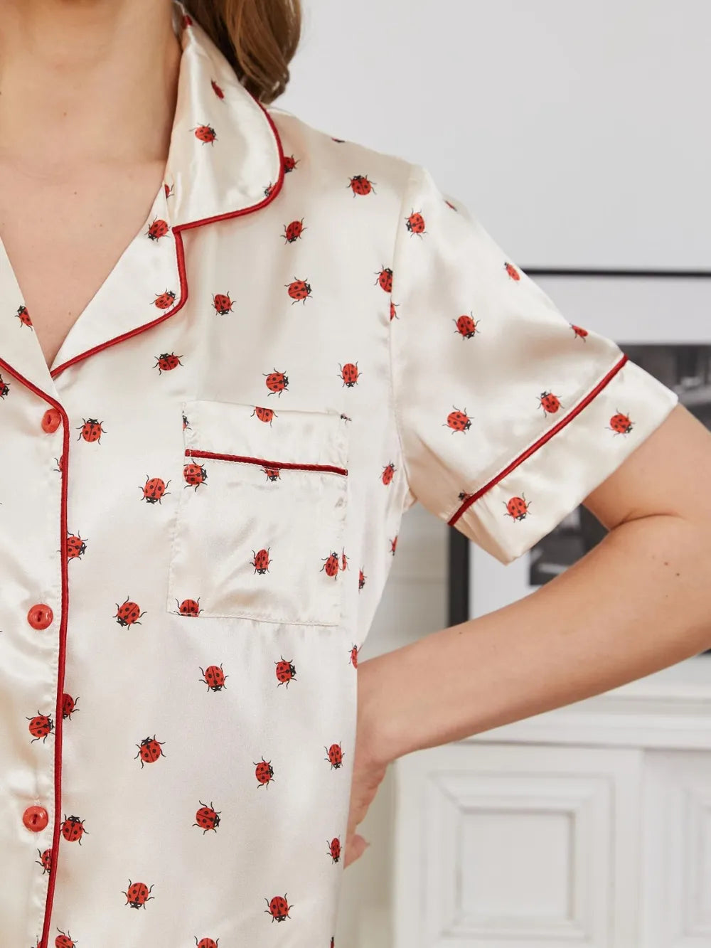 Contrast Piping Pocketed Top and Pants Lounge Set Lingerie & Nightwear