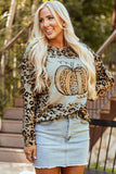 Pumpkin Graphic Leopard Round Neck Long Sleeve Sweatshirt 