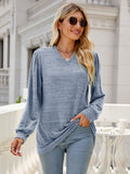 Heathered V-Neck Long Sleeve T-Shirt 