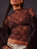 Lace Mock Neck Long Sleeve Blouse 