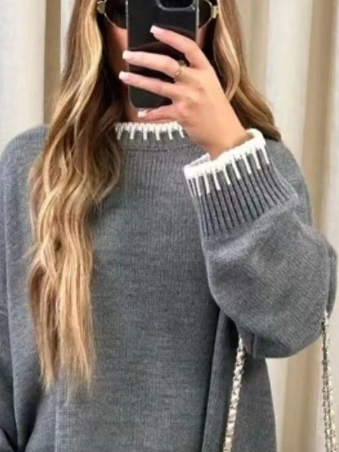 Contrast Trim Round Neck Top and Pants Sweater Set Two Piece Dresses