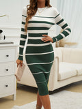 Devine Color Block Round Neck Long Sleeve Midi Dress 