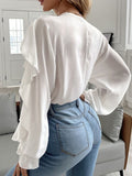 Full Size Ruffled V-Neck Button Down Flounce Sleeve Blouse 
