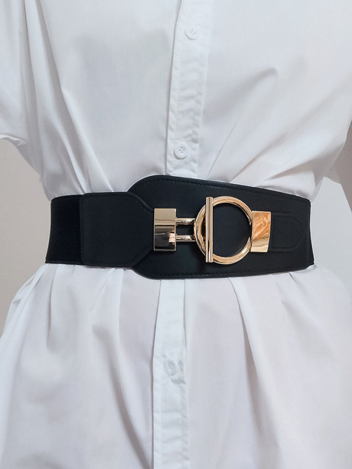 PU Elastic Wide Belt with Alloy Buckle 