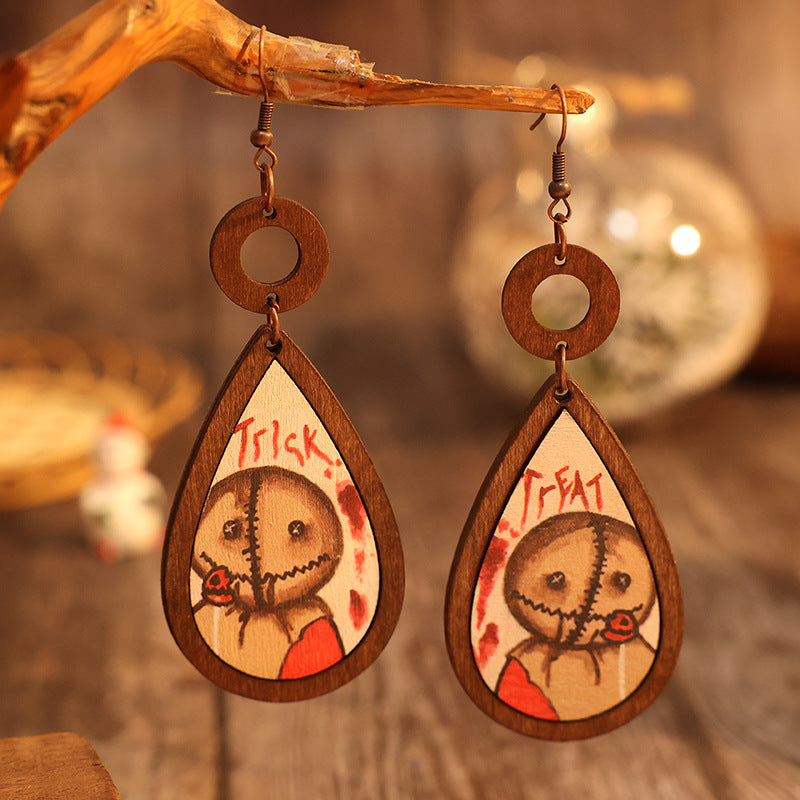 Wooden Teardrop Shape Earrings 
