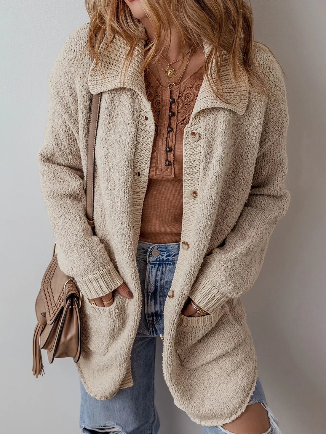 Button-Up Cardigan with Pockets 