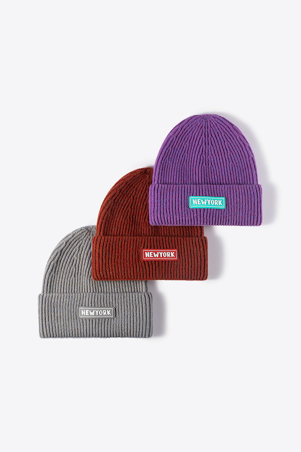 NEWYORK Patch Rib-Knit Cuffed Beanie 