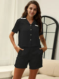 Button Down Short Sleeve Top and Shorts Lounge Set Lingerie & Nightwear