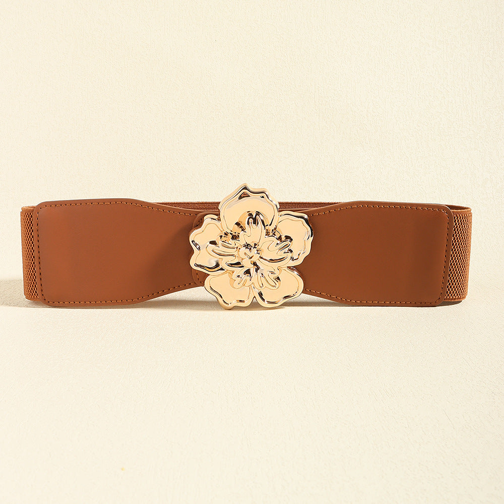 Flower Alloy Buckle Elastic Belt 