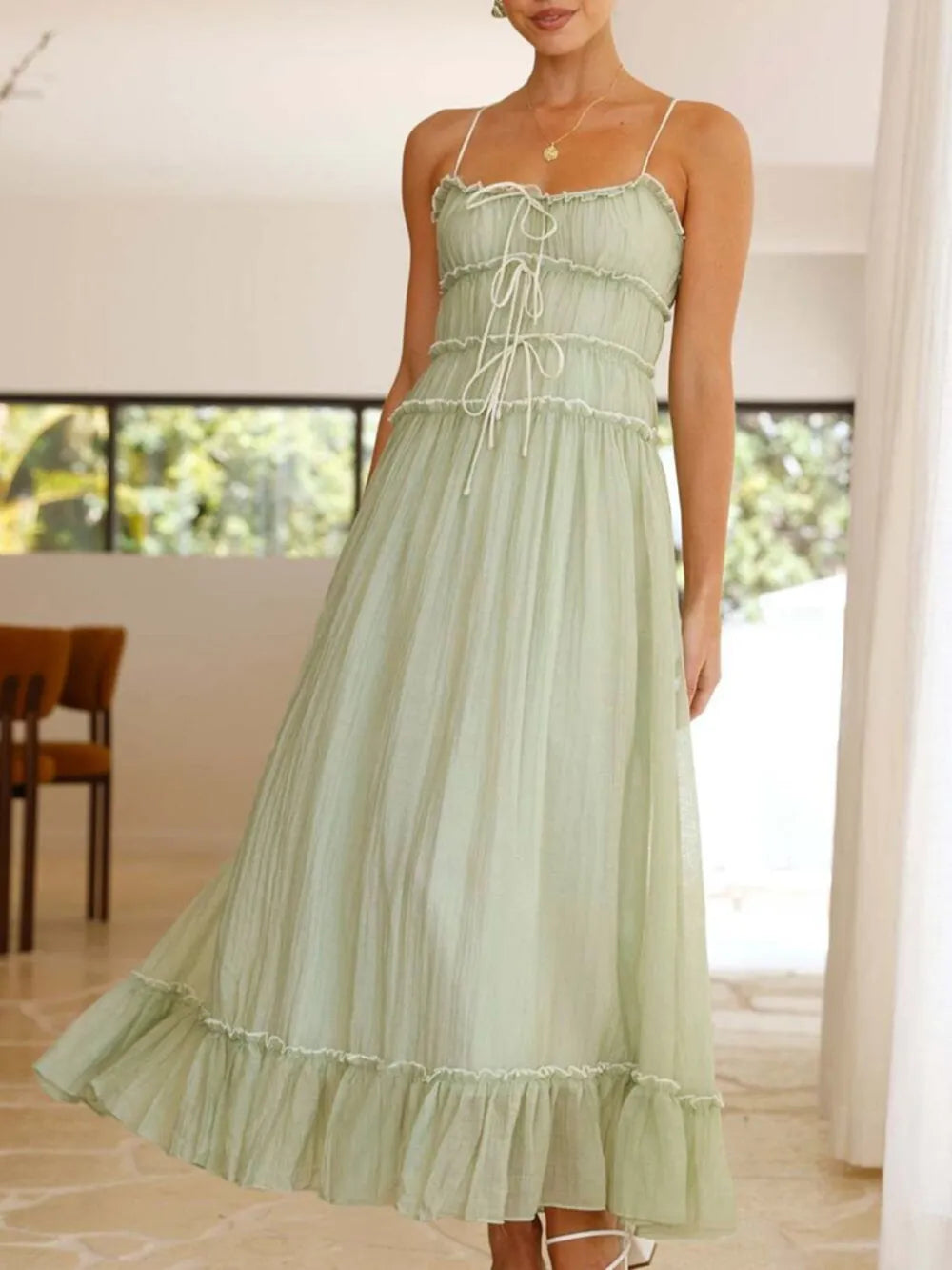 Devine Frill Ruffled Hem Midi Cami Dress 