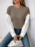 Perfee Round Neck Striped Sleeve Sweatshirt 