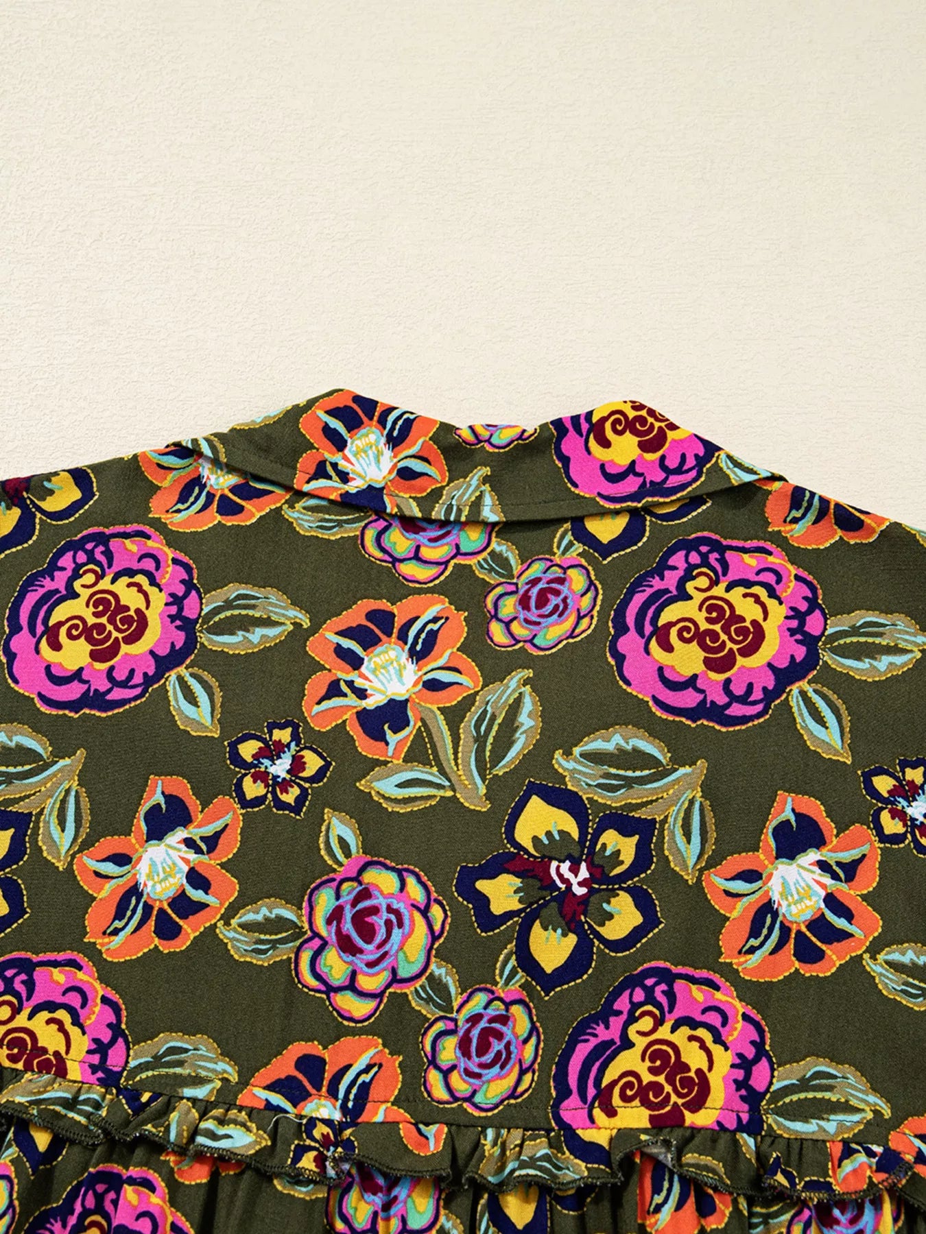 Floral Print Split Neck Bubble Sleeve Shift Mini Dress 