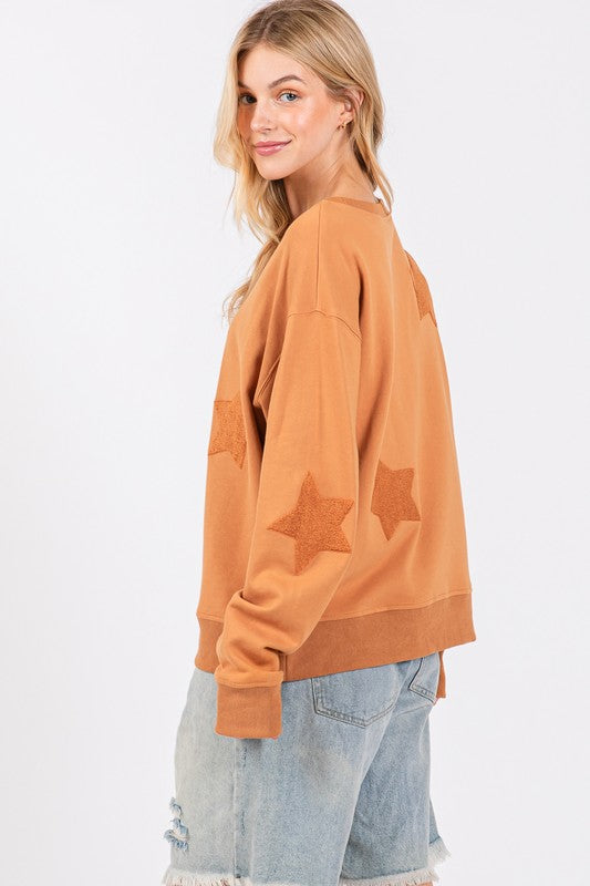 SAGE + FIG Star Patch Long Sleeve Sweatshirt 