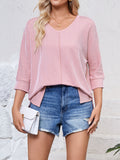 Lovelet Textured Round Neck Three-Quarter Sleeve Blouse 