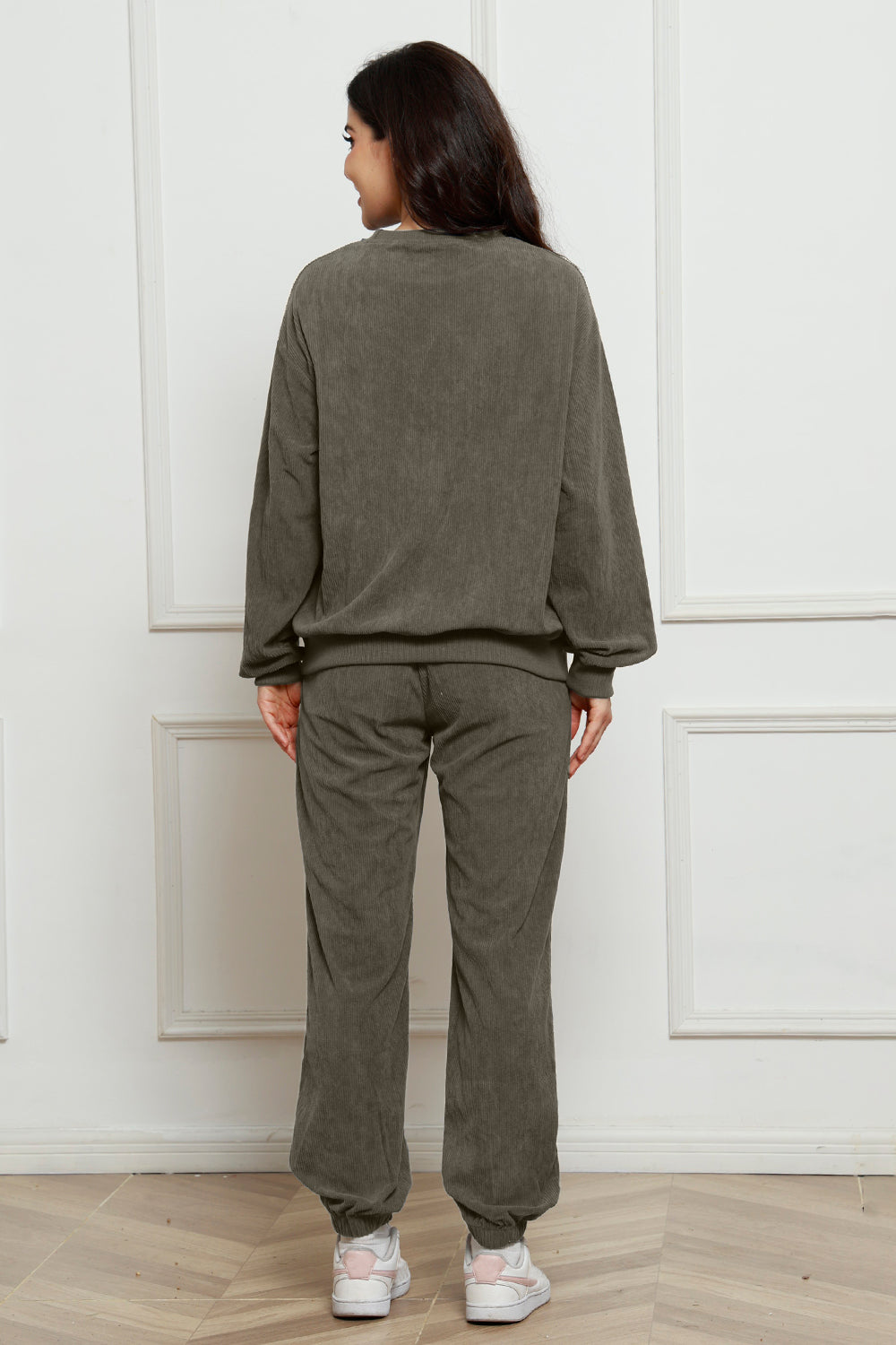 Corduroy Round Neck Sweatshirt and Sweatpants Set 
