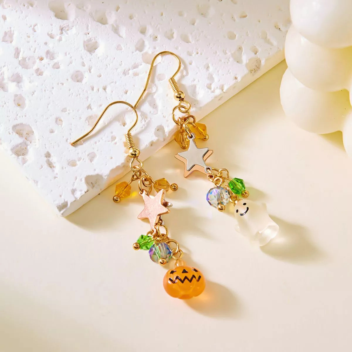 Halloween Asymmetrical Pumpkin Ghost Earrings 