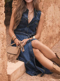 Button Front Sleeveless Denim Dress 