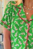 Candy Cane Collared Neck Top and Shorts Lounge Set Lingerie & Nightwear