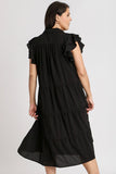 Umgee Full Size Johnny Collar Ruffle Cap Sleeve Tiered Dress Plus Size Dresses