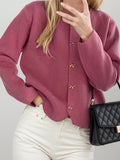 Bow Button Down Round Neck Long Sleeve Cardigan 