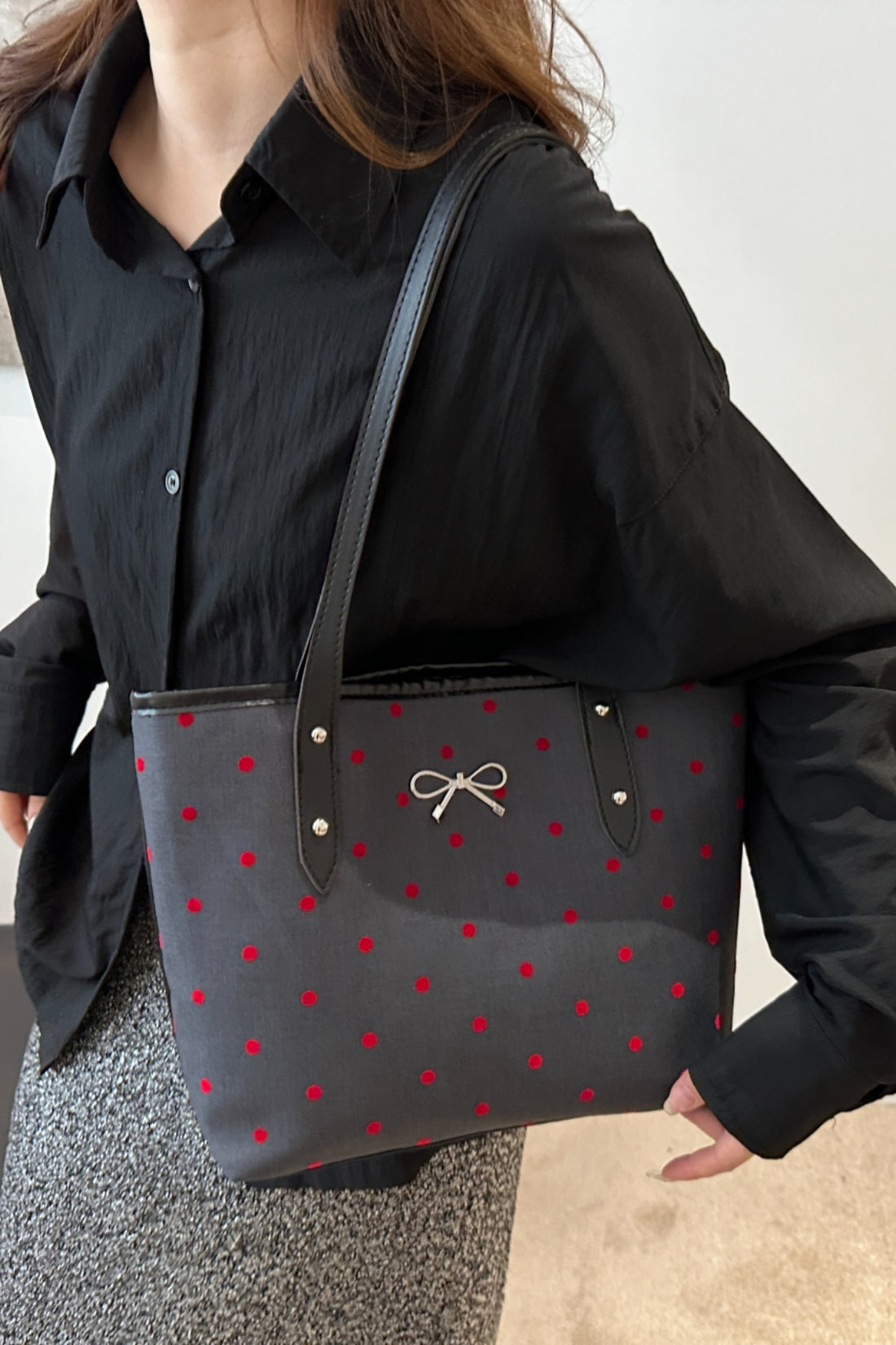 Bow Trim Polyester Tote Bag 