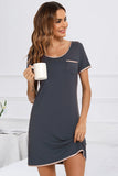 Contrast Trim Pocketed Round Neck Lounge Dress 