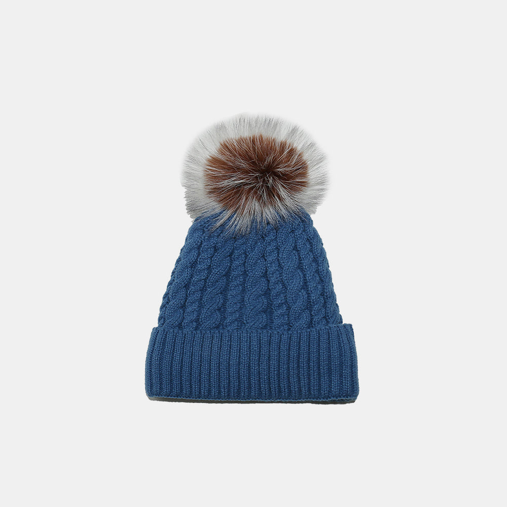 Cable Knit Winter Hat with Pompom 