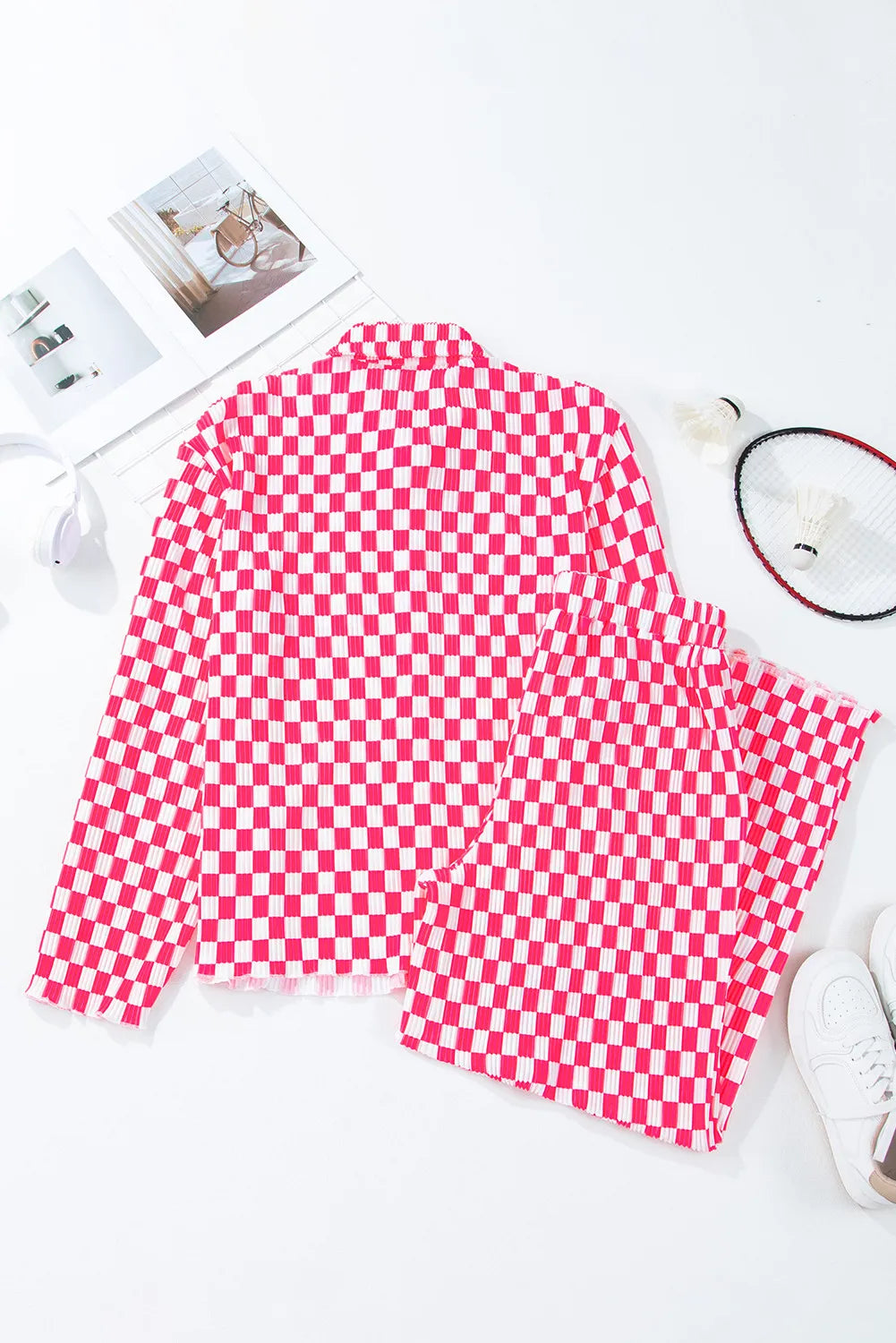 Checkered Button Up Top and Pants Lounge Set Lingerie & Nightwear