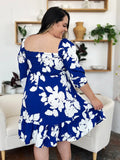 Double Take Full Size Floral Ruffle Hem Smocked Dress with Pockets 