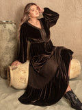 Plus Size V-Neck Balloon Sleeve Maxi Dress 