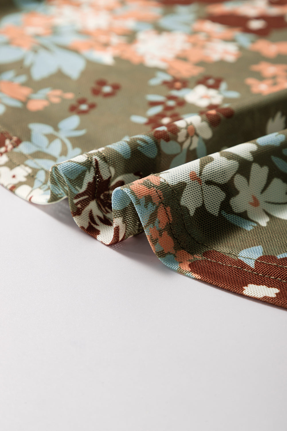 Green Floral Print Mesh Fitted Long Sleeve Top Tops/Long Sleeve Tops