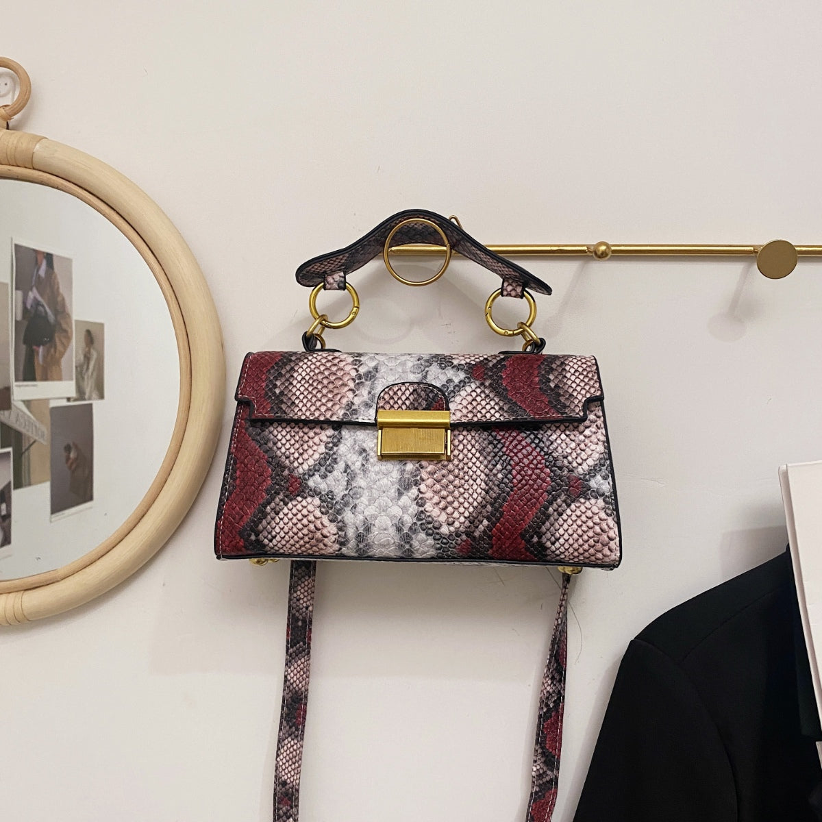 PU Leather Snakeskin Print Crossbody Bag 