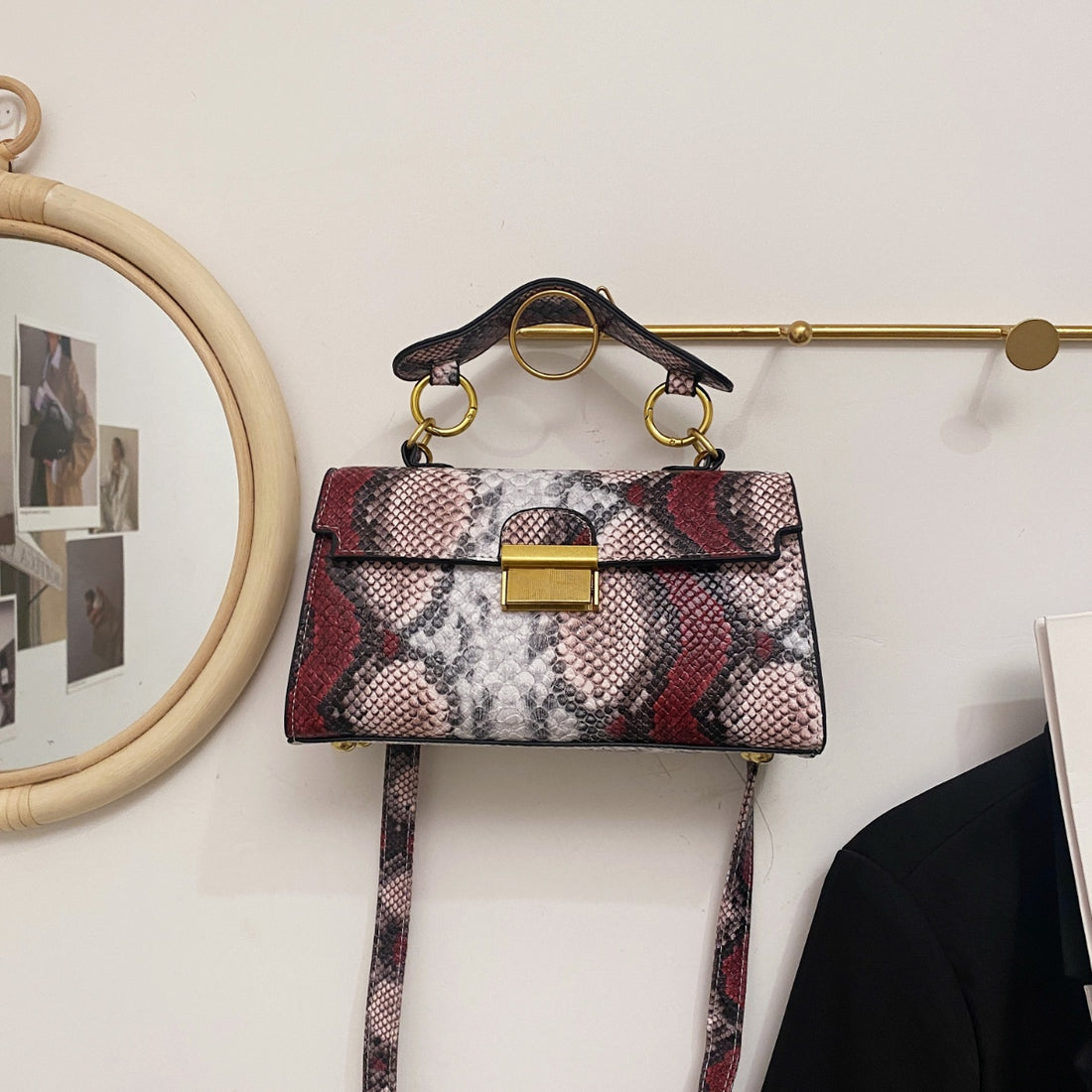 PU Leather Snakeskin Print Crossbody Bag 