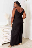 Double Take Full Size Soft Rayon Spaghetti Strap Tied Wide Leg Jumpsuit 