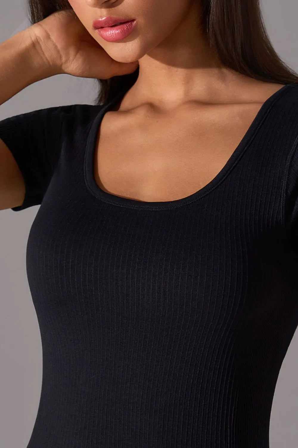 Square Neck Active T-Shirt with Detachable Chest Pads 