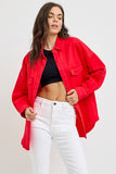 RISEN Button Down Long Sleeve Denim Shacket with Chest Pockets 