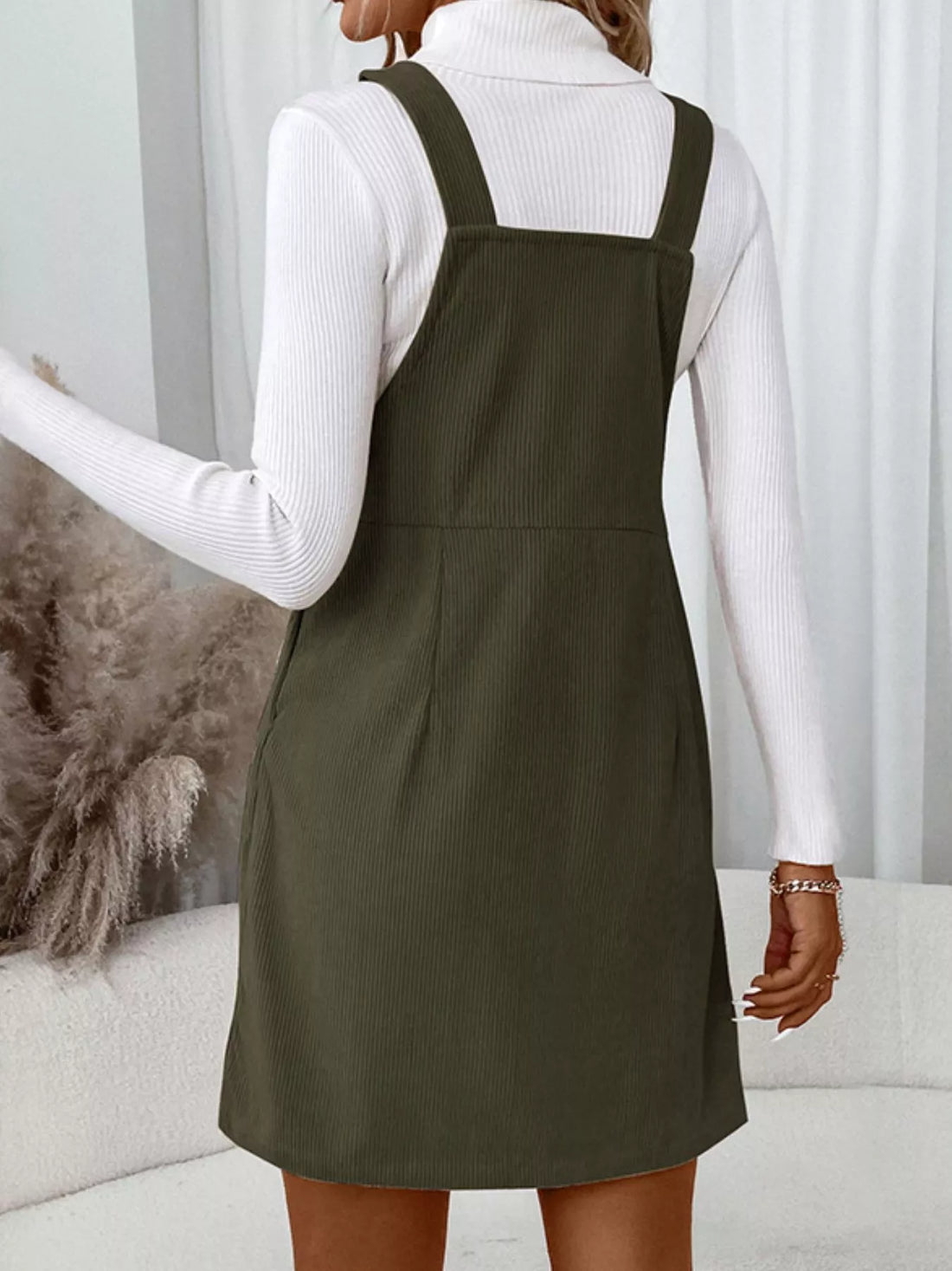 Corduroy Overall Mini Dress with Adjustable Straps 