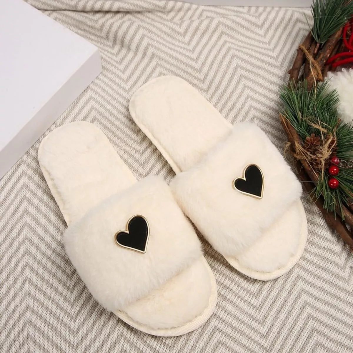Heart Open Toe Flats Slippers 
