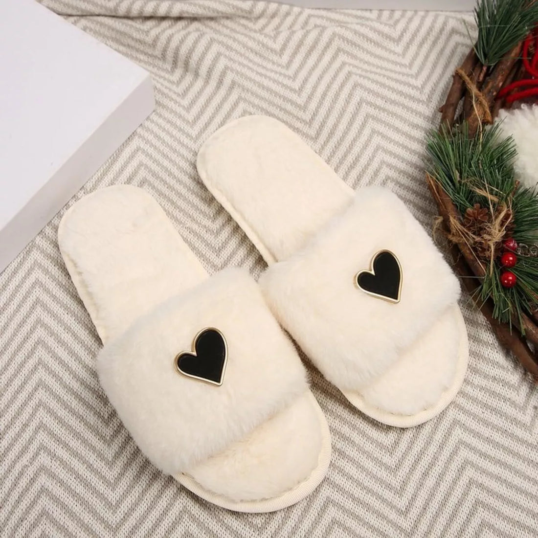 Heart Open Toe Flats Slippers 