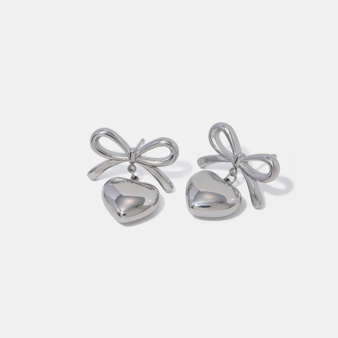 Stainless Steel Bow & Heart Drop Earrings 