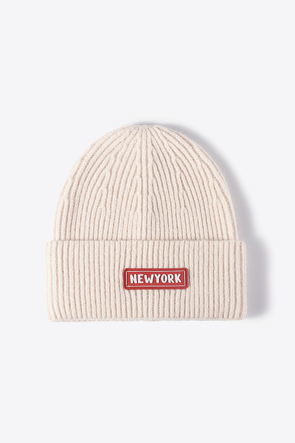 NEWYORK Patch Rib-Knit Cuffed Beanie 