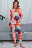Shiny Tie-Dye Crewneck Top and Drawstring Waist Joggers Lounge Set Lingerie & Nightwear