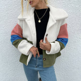 Shiny Color Block Button Down Collared Jacket 