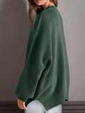Double Take Side Slit Round Neck Long Sleeve Sweater 