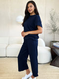 Double Take Full Size Texture Short Sleeve Top and Pants Set 